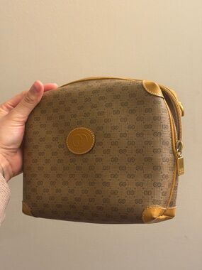 Gucci micro Monogram Pouch with Tan Trim